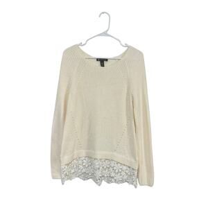 INC Women’s Cream Lace Trim Knit Sweater Size XL Wool Blend Stretch